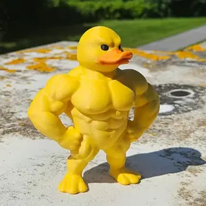 An interesting muscle duck figurine - a yellow fitness duck decoration with clear arm and leg designs, no electricity required - suitable for home, office and gym Cute Collectible Figurines