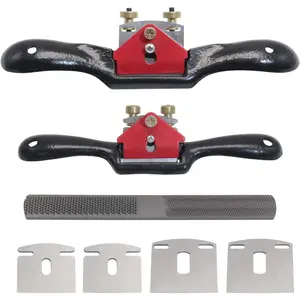 2pcs 9" 10" Adjustable Flat Base Spokeshave with 4pcs Replacement Blades and 4-Way Rasp File, Woodworking Tool Perfect for Wood Craft, Planing, Trimming and Deburring