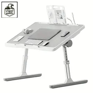 Foldable Laptop Bed Table, Adjustable Height Laptop Desk with USB Charging Port, Drawer & Card Slot, Portable Study Work Table for Home Dorm Office