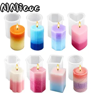  8pcs Reusable Silicone Candle Mold Set Suitable for DIY - Non-Stick Easy-Release Mold with Cylinder, Hexagon,Flower & Square Shapes | Multi-Size Cavity for  Soap, Resin Crafts | Making Kit