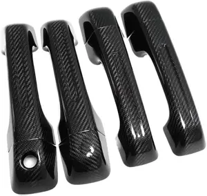 Carbon Fiber Print Door Handle Cover Overlay Without Smart Keyholes Compatible with 2019-2024 R-AM 1500