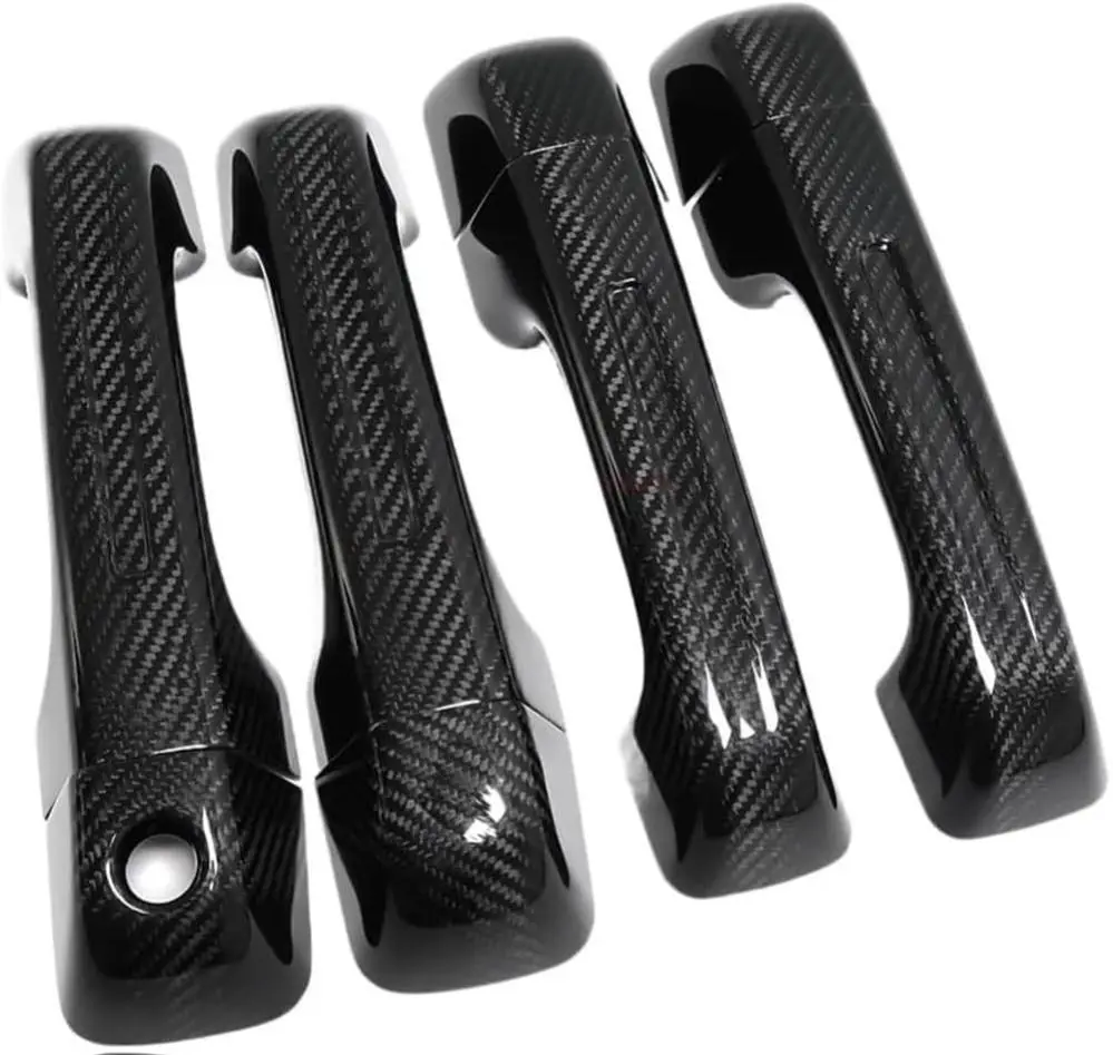 Carbon Fiber Print Door Handle Cover Overlay Without Smart Keyholes Compatible with 2019-2024 R-AM 1500