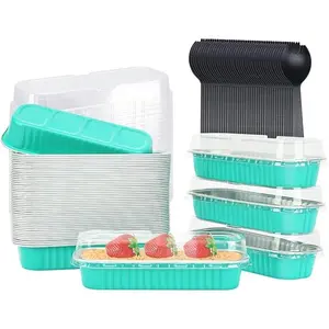 Aluminum Foil Mini Loaf Pans With Lids 50 Pack,LNYZQUS 6.8oz Rectangle Baking Cups Muffin Tins,Disposable Baking Tins Mini Baking Pans Holders -Cyan Blue