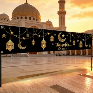 1Pcs Ramadan Decoration Banner, Eid Mubarak Wall Decor, Welcome Flag for Doorway, Indoor Outdoor Party Background, Moon Star Ornament, Yard Sign Banner