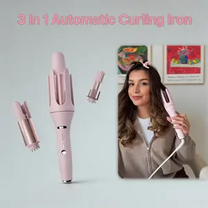 CESTVEEL 3-in-1 Automatic Curling Iron - Multi-Barrel (1in-1.25in-1.5in) Hair Curler with 1-Touch Operation, 3 Temp Settings, 2-Way Rotation, 10S Fast Heating, Anti-Scald Design, Dual Voltage, Pink, Auto Shut-Off for Perfect Curls, One-Touch tiktokshopspr