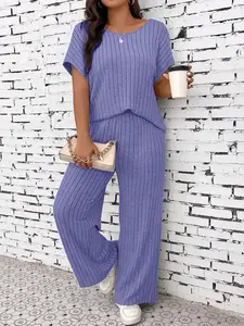 Women's Plus Size Two-Piece Set Fashion Casual Plain Color Versatile, Plaid Fabric Comfortable Soft Daily Wear