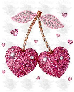 Valentine's Day - Rhinestone Cherry Hearts #1 DTF Transfer