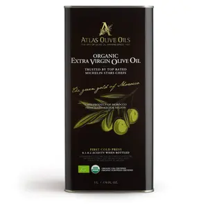 ATLAS Organic Extra Virgin Olive Oil Metal Tin of 169,07 OZ (5L) - Moroccan and Polyphenol Rich - Carbon Neutral - Low Acidity
