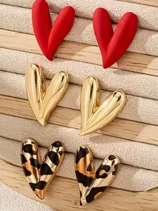 Women's Fashion Earrings Set, Leopard Print & Heart Design Jewelry for Women, Perfect Gift for Mother's Day Party Wear