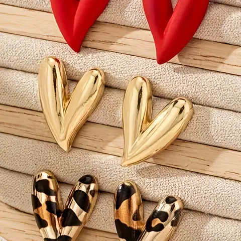 Women's Fashion Earrings Set, Leopard Print & Heart Design Jewelry for Women, Perfect Gift for Mother's Day Party Wear, Earring Stacking Set, Heart Shape Earrings, Fashionable Jewelry Accessories