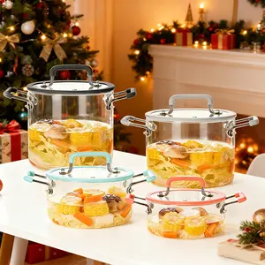 Glass Soup Pot Set, Ramen Pot, Transparent Cooking Pot with Lid, Heat Resistant Glass, Multiple Sizes Available, Dual Handle Design, Kitchen Tool