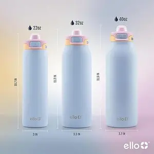 Ello Pop & Fill Stainless Steel Water Bottle with Quick Fill Technology, Double Walled Vacuum Insulated Metal, Leak Proof Locking Lid, Sip & Chug