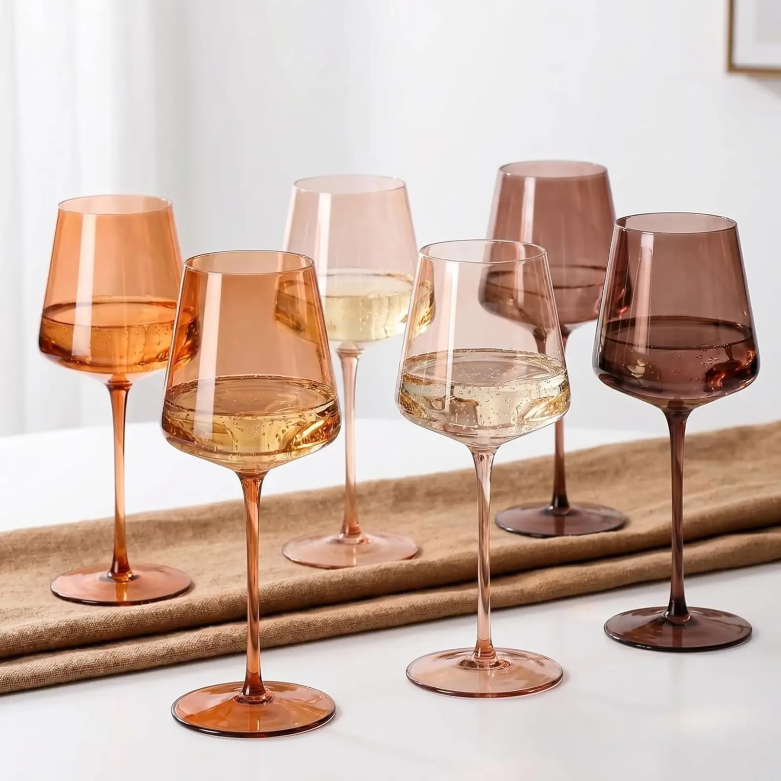 Venus Wine Glasses Set of 6 Brown Shades 20oz Glass Tall Stemware Modern Drinkware for Cocktails Beverages Elegant Tableware Home Bar Dining Entertaining Party Decor Luxury Gifting Aesthetic Glass Set