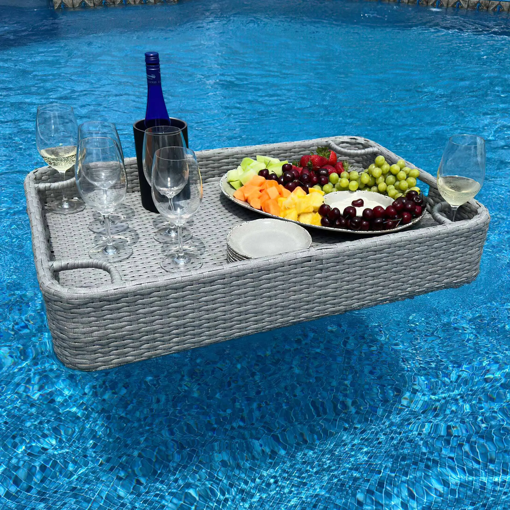 SUNJOY 36x24 Inch Wicker Floating Pool Tray for Drinks and Snacks