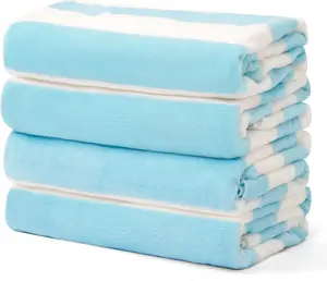 4 Pack Cabana Stripe Beach Towel 30 by 60 Inches Oversized Microfiber Towels Set for Pool Super Absorbent Bath Towels Blanket for Bathroom Kids and Adult Blue