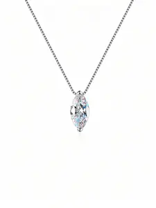 925 Silver 1 Carat Moissanite Drop Necklace, Elegant Lockbone Chain for Daily Wear, Versatile Horse Eye Moissanite Pendant