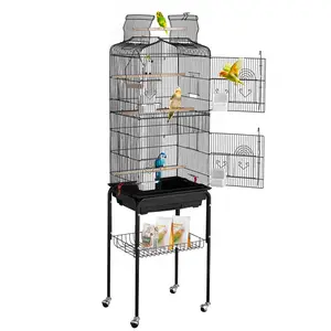 VEVOR Large Bird Cage,  62 in, Open Top Parakeet Cage with Rolling Stand,  Steel Bird Flight Cage with Removable Tray, Budgie Birdcage with 4 Perches, Parrot Cage for Lovebirds Cockatiels Pet Toy