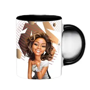 Hip Hop Mug Shots Classic Caricature Ceramic Mug with Color Handle/Rim Coffee Drinkware Printed Colorful Tea Reusable Reuse Cup