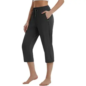 Baleaf Women's 19" Yoga Capri Pants Lightweight Drawstring Crop Joggers with Zipper Pockets Summer Athletic Activewear for Workout and Lounge