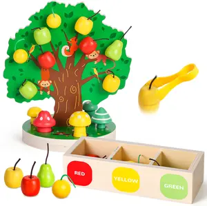 Woodtoe Toddler Fine Motor Skill Toy Apple Picking Magnetic Fruit Tree Montessori Wooden Color Shape Sorting Puzzle Early Learning Preschool Educational Birthday Valentines Day Gifts for Kids 3-6 - Busy Board