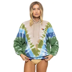 HAND DYED V RELAXED PULLOVER HOODIE - TIE DYE SAND // BLUE GREEN