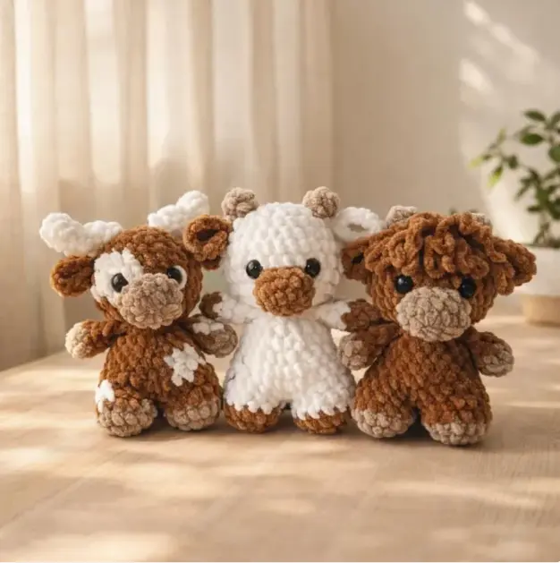 Hand-Crocheted Cow Plush Amigurumi, Soft Farm Animal Stuffed Toy, Kawaii Doll Companion