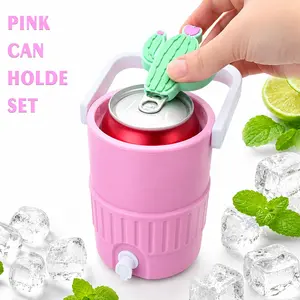 Can Holder with Cactus Can Opener and Lid, Can Holder, Can Cooler, Can Opener, Drink Holder, Drink Tumbler Suitable for standard 12oz can Holder, Cactus Theme Beverage Cooler, Insulated Drink Holder