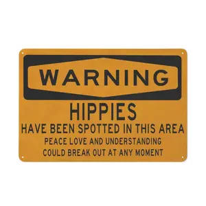 Funny Hippies Warning Metal Sign - Wall Decor for a Laugh - Unique Home Decor Humorous Sign,Suitable for Man Cave Bar Garage Office,Sarcastic Gift,Birthday Gift,Dorm Sign