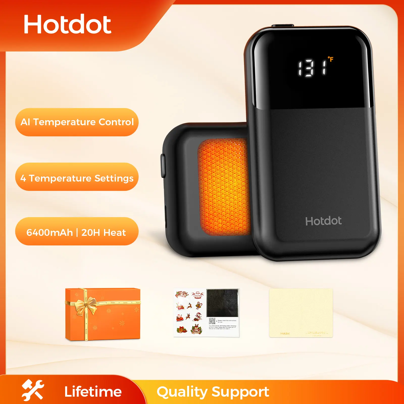 Hand Warmers Rechargeable 2 Pack, 4 Heat Levels (104–131°F), Real-Time Temp & Battery Display, Electric Hand Warmers, Fast Heating, Fits in Gloves/Pocket, Gifts for Women & Men