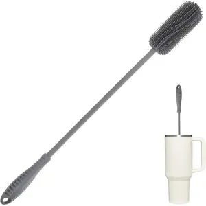 15.7"  Bottle Brush,  Water Bottle Cleaner Brush for , Hydroflasks, Glass, Thermos  Bottle, Vase and Glassware, Bottle Brush Cleaner for Small Narrow  Containers (Gray)