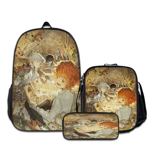 3PCS The-Promised-Neverland-Backpacks for Girls Set, Cute School Backpack for Girls Boys with Lunch Box and Pencil Case, Aesthetic Bookbag for Teens, Lightweight Classic Backpack for Travel, Work, Picnic A-70