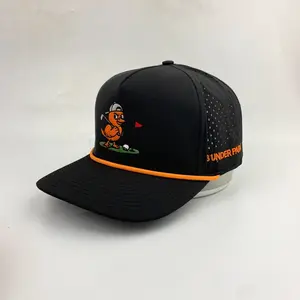 3 Under Par Co "Golden Birdie" Edition Golf Hat - Black with Perforated Design and Yellow Trim