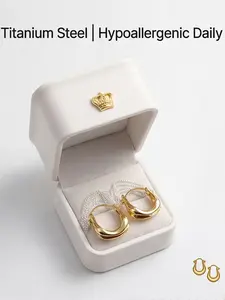 Women's Hypoallergenic Lightweight Titanium Steel Earrings, Gold Irregular Huggie Hoop Earrings Minimalist Fashion Jewellery for Everyday Wear Gift