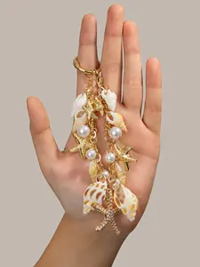 Women's Beach Style Metal Starfish Pendant Keychain Shell Charm Bag Chain Accessory, Elegant Ladies Fashion Jewelry Gift, Keychain For Bags, Key Charms