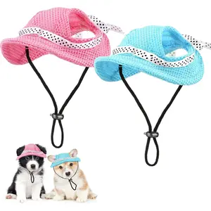 2 count  Hat Pet  Visor Hat Pet Beach Princess Cap   Cap Mesh Porous Cap with Ear Holes and Chin Strap for Small Dogs Pug Chihuahua Shih Tzu Yorkshire Terriers