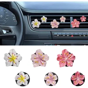 Hawaiian Flower Auto Air Freshener Vent Clip, Cute Car Dashboard Air Vent Trim Clips,  Auto Air Conditioning Diffuser, Hibiscus Blossom Car Interior Accessories Decorations for Girls Women (6PCS)
