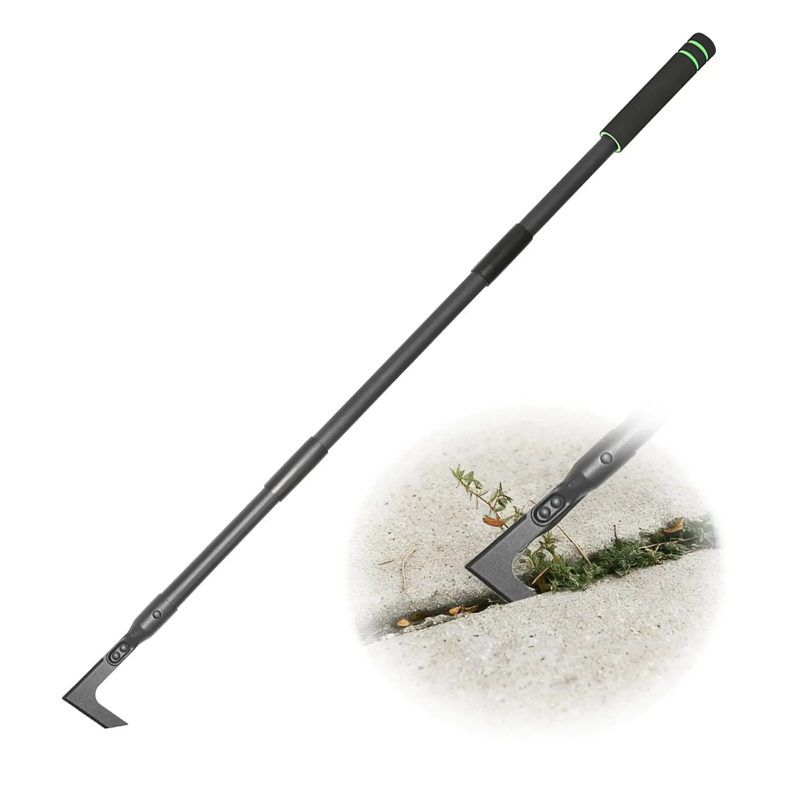 43.7" Crack Weeder, Long Handle Adjustable Length Weed Puller & Remover, Durable Manual Crevice Weeding Tool for Sidewalk, Paver, Wall Gaps, Lawn & Deck Boards