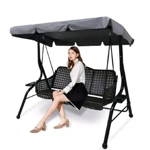 Outdoor Patio Swing Chair Canopy Replacement, 3 Seater Porch Swing Seat Canopy Cover, Waterproof And Windproof, Garden Furniture Covers (Grey, Large)