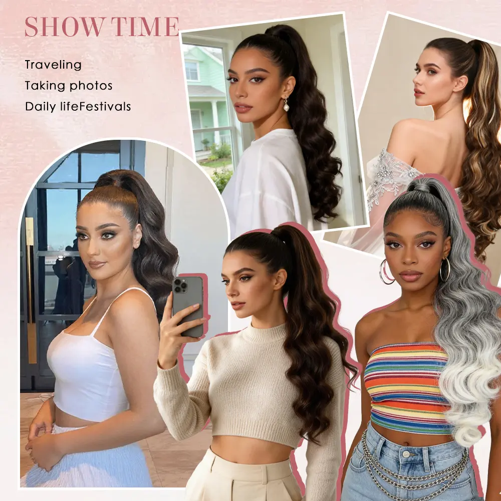 24 Inch Ponytail Extension Claw Clip on Ponytail Extensions  display picture 1