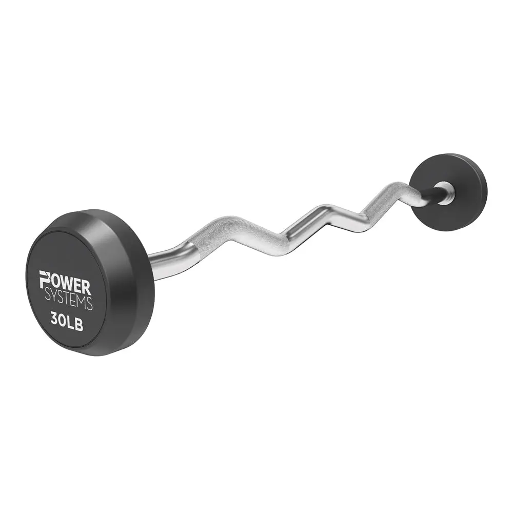 Power Systems Pro-Style Fixed Barbell - 30lbs Weight Bar w/EZ Curl Handle for Home Gym Training