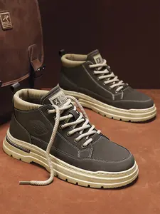 Men's New British Style Leather Casual Boots, Vintage Fashion Thick Sole High Top Outdoor Sports Shoes