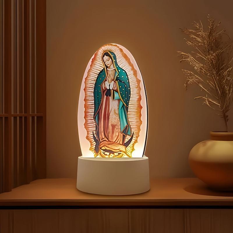 Aeropostale Vintage Guadalupe Night Light Oval Virgin Mary Statue LED Table Lamp Unique Artwork Compact Size Home & Holiday Decor