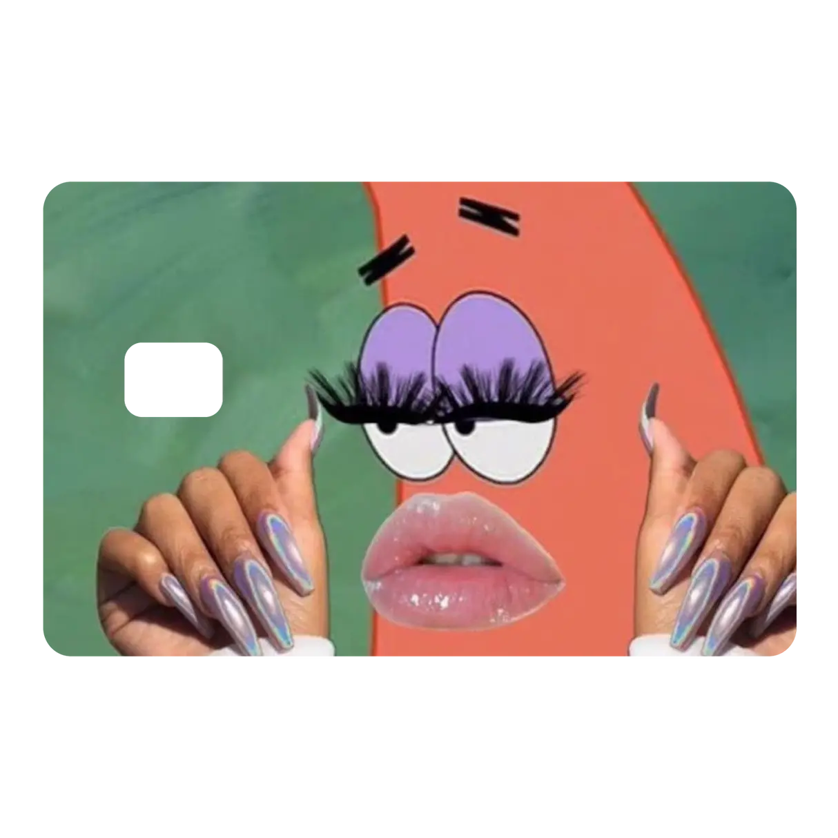 Funny Glam Pink Starfish Meme Credit Card Skin Long Nails Card Sticker Cover