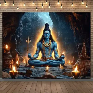A decorative tapestry depicting the image of Lord Shiva with blue skin, holding a trident, exuding a sense of mystery and drama. It is suitable for interior decoration and office decoration, adding spirituality and beauty to the space.