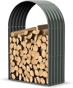 A ANLEOLIFE Galvanized Steel Firewood Storage Shed Outdoor Corrugated Metal Log Rack, Heavy Duty Log holder Lumber Storage Stand -Arch Gray