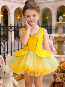 Girls Sparkly Yellow Princess Dress with Ombre Tulle Tutu Skirt
