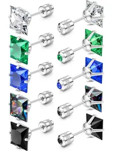 5 Pairs Titanium Screw Back Surgical Stainless Steel Stud Earrings, Rainbow 5a Cubic Zirconia Sleep Hypoallergenic, Perfect for Sensitive Ears, Ear Studs