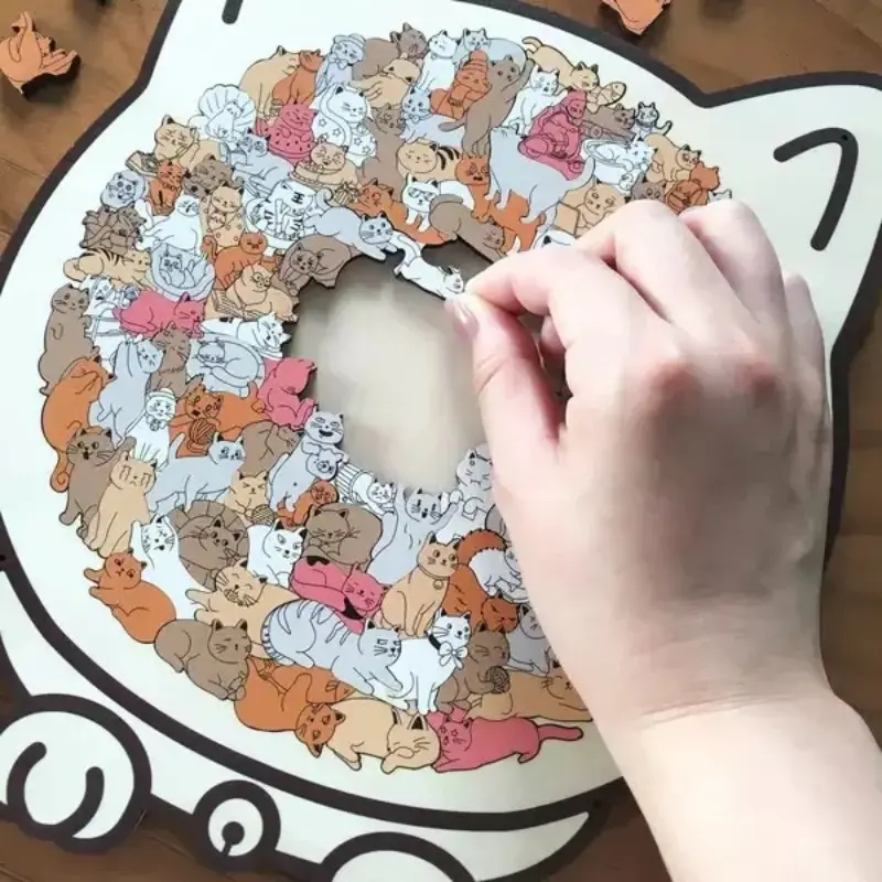 Morandi-Colored Cat Shaped Wooden Jigsaw Puzzle, Adult Cat Form Wood Craft, Unique Pet-Themed Decorative Piece, Perfect Gift Idea, Animal Shape Puzzle, Wooden Puzzles