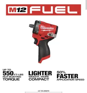 Milwaukee M12 FUEL 12V Lithium-Ion Brushless Cordless Stubby 1/2 in. Impact Wrench (Tool-Only)