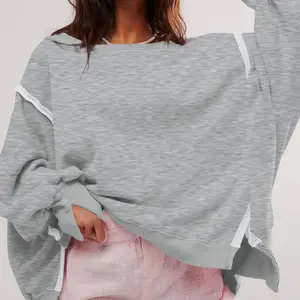 USBoutoque Chic Oversized Sweatshirt for Women Crewneck Fleece Long Sleeve h Pullover Hoodies Tops Fall Fashion Outfits Clothes 2025